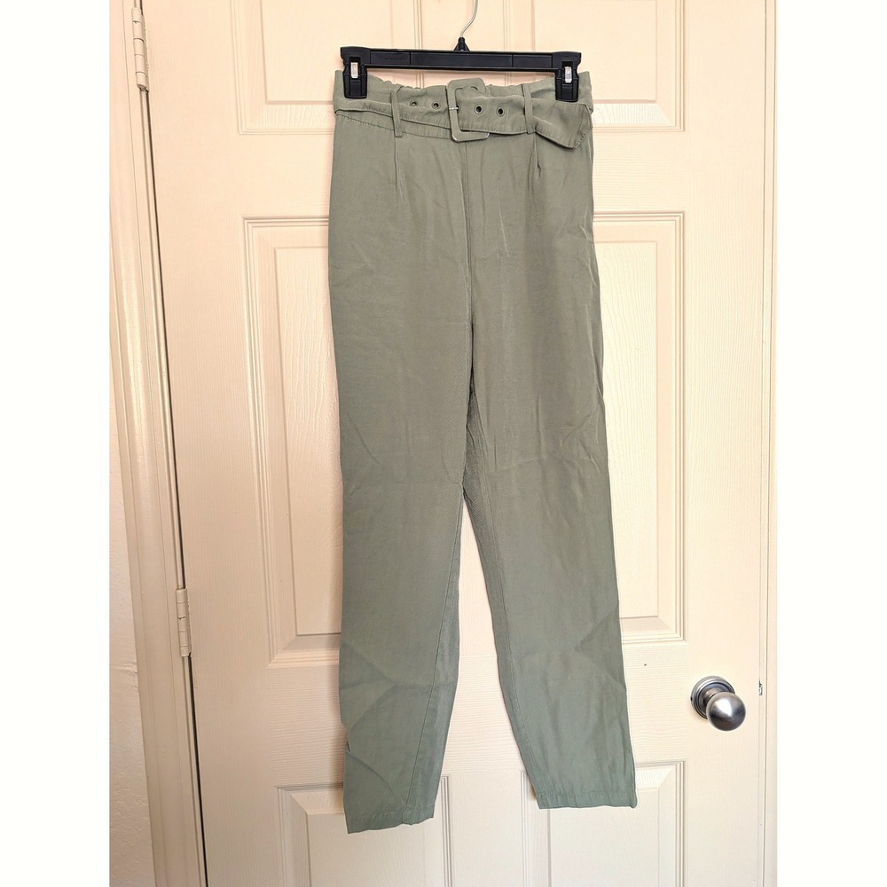 High-Rise Belted Tapered Trousers in Sage
